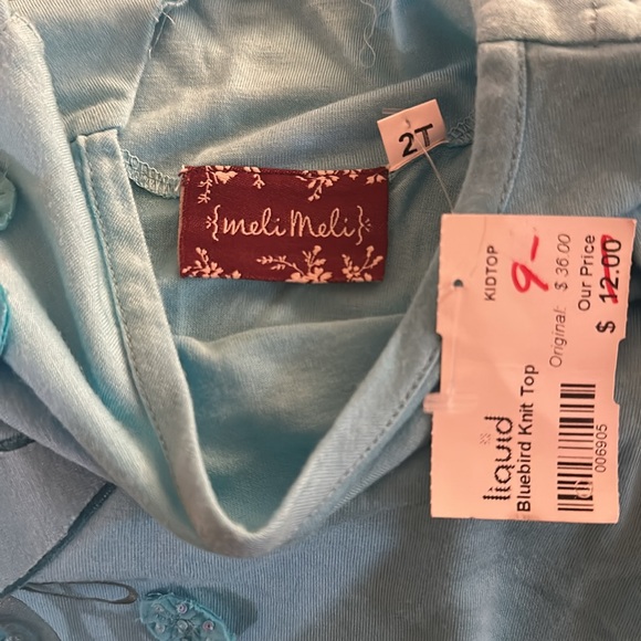 NWT meli meli blue soft top with bird design size 2t - Picture 8 of 9